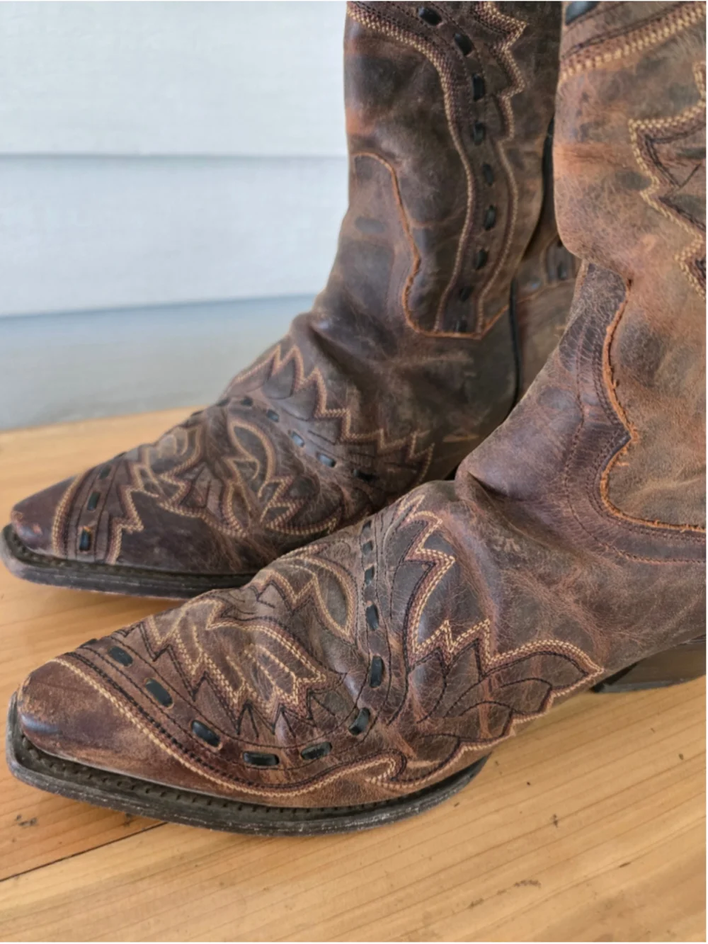 Dan Post Womens 8 Brown Distressed Leather Western Cowboy Boots Snip Toe